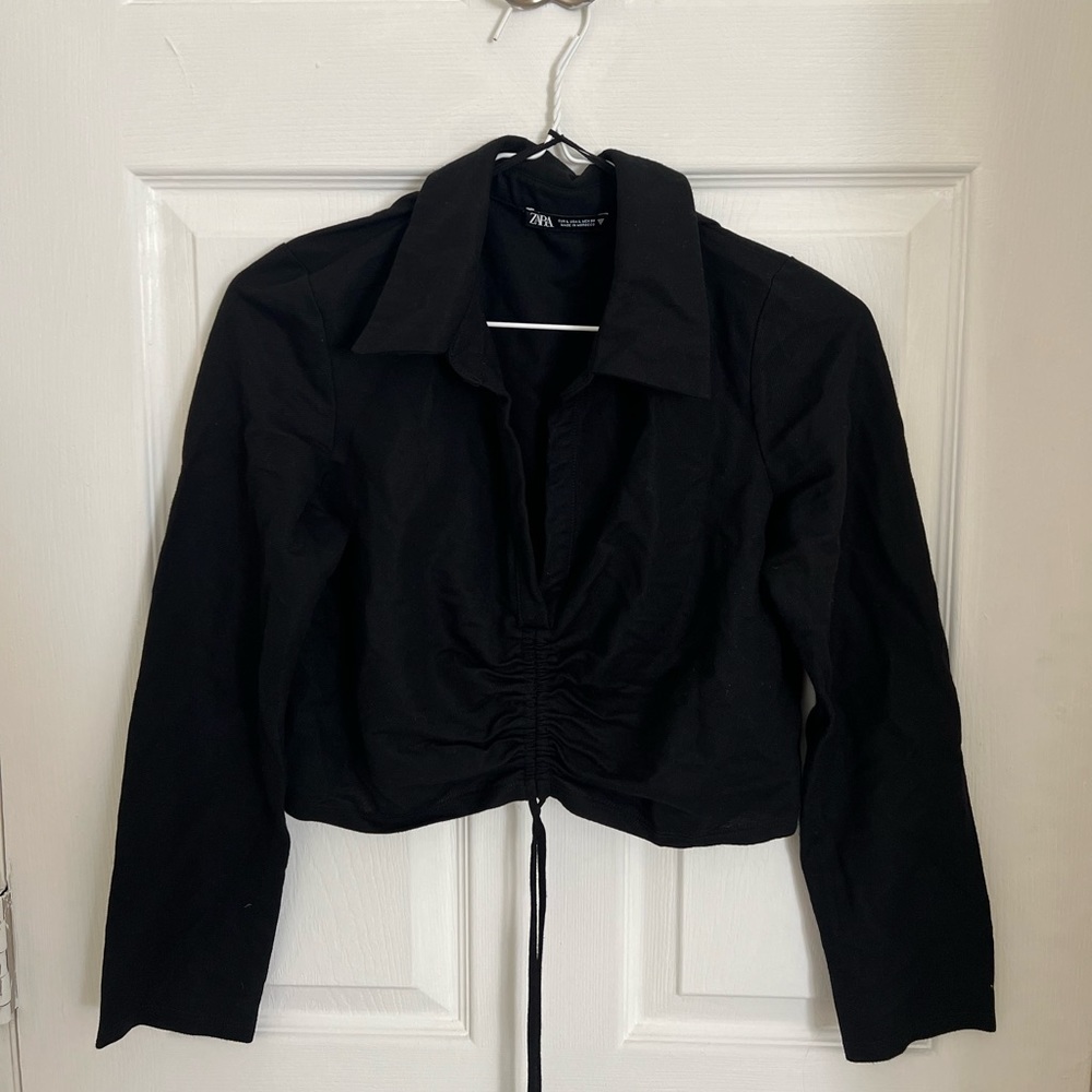 Zara black drawstring beach crop top